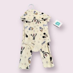NWT Disney Baby Cream Mickey Mouse And Friends Onsie Pant Hat Outfit 3/6 Mon